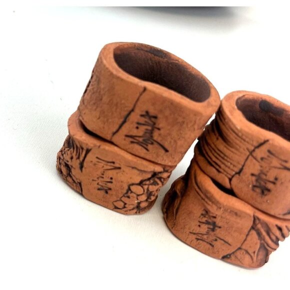 Vintage Pottery Napkin Ring Set of 4 Signed Handmade Dining NEW - Picture 3 of 7